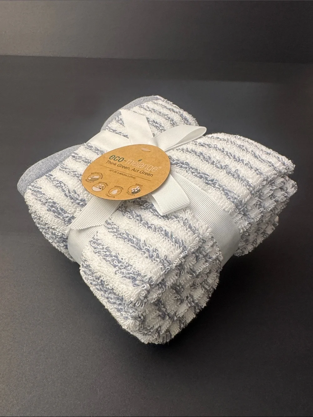 8pc Eco-Melange Striped Bath Towel Set - Waterless Coloring-Absorbent-White/Blue